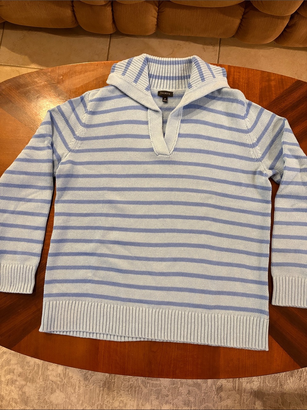 Talbots Women’s Brushed Cotton Johnny Collar Pullover Sweater in Light Blue